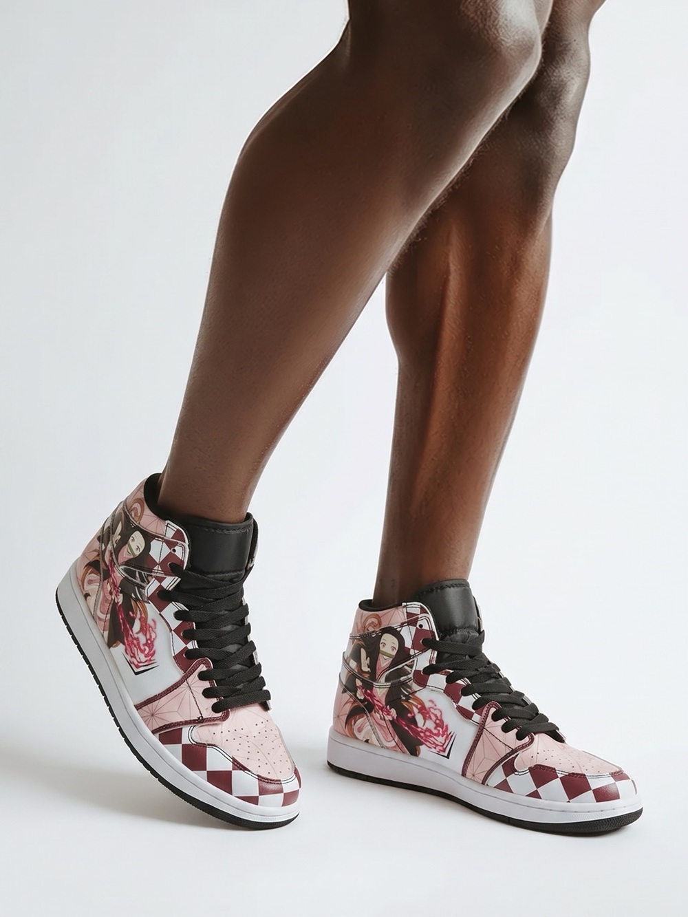 Women’s High-Top Anime Graphic Sneakers - Pink & Maroon